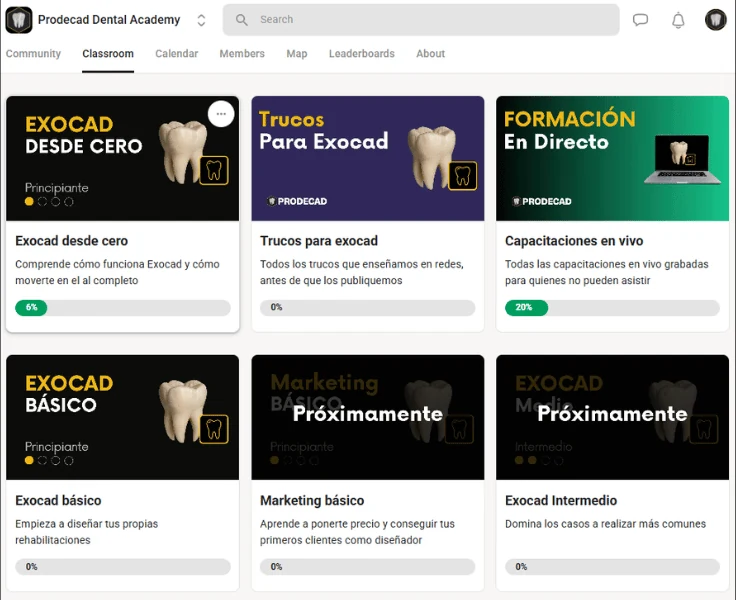 Aula de Prodecad Academy con los cursos de exocad online disponibles